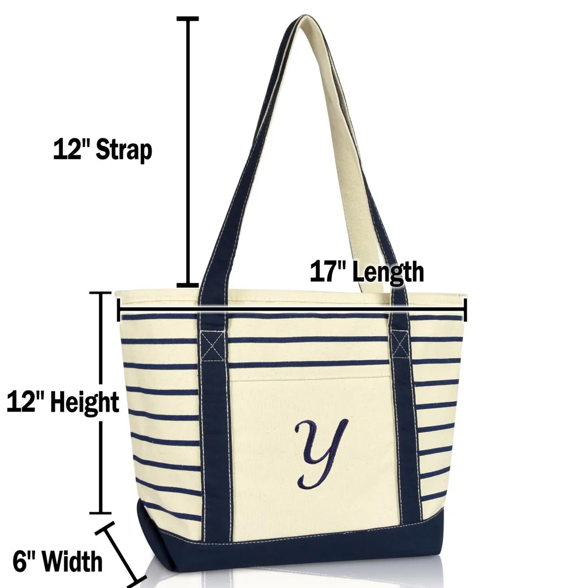 Dalix Striped Y-Initial Tote Bag Womens Ballent Letter Y