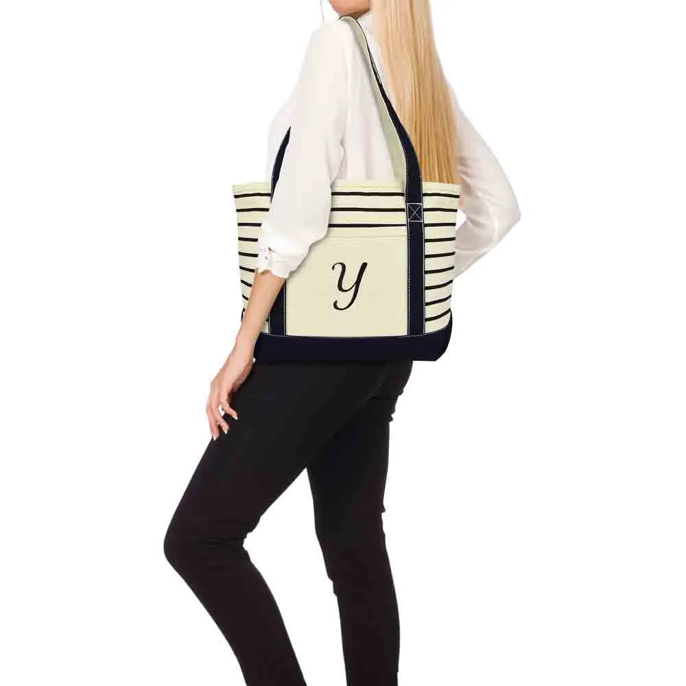 Dalix Striped Y-Initial Tote Bag Womens Ballent Letter Y