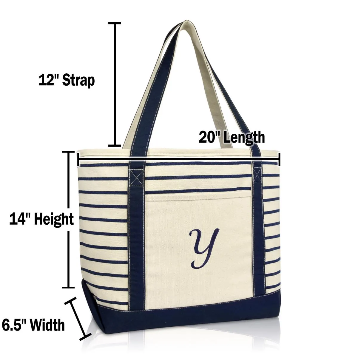 Dalix Striped Y-Initial Tote Bag Womens Ballent Letter Y