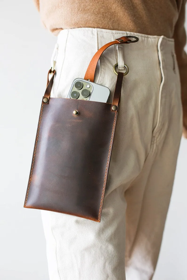 Dark Brown Leather Phone Bag