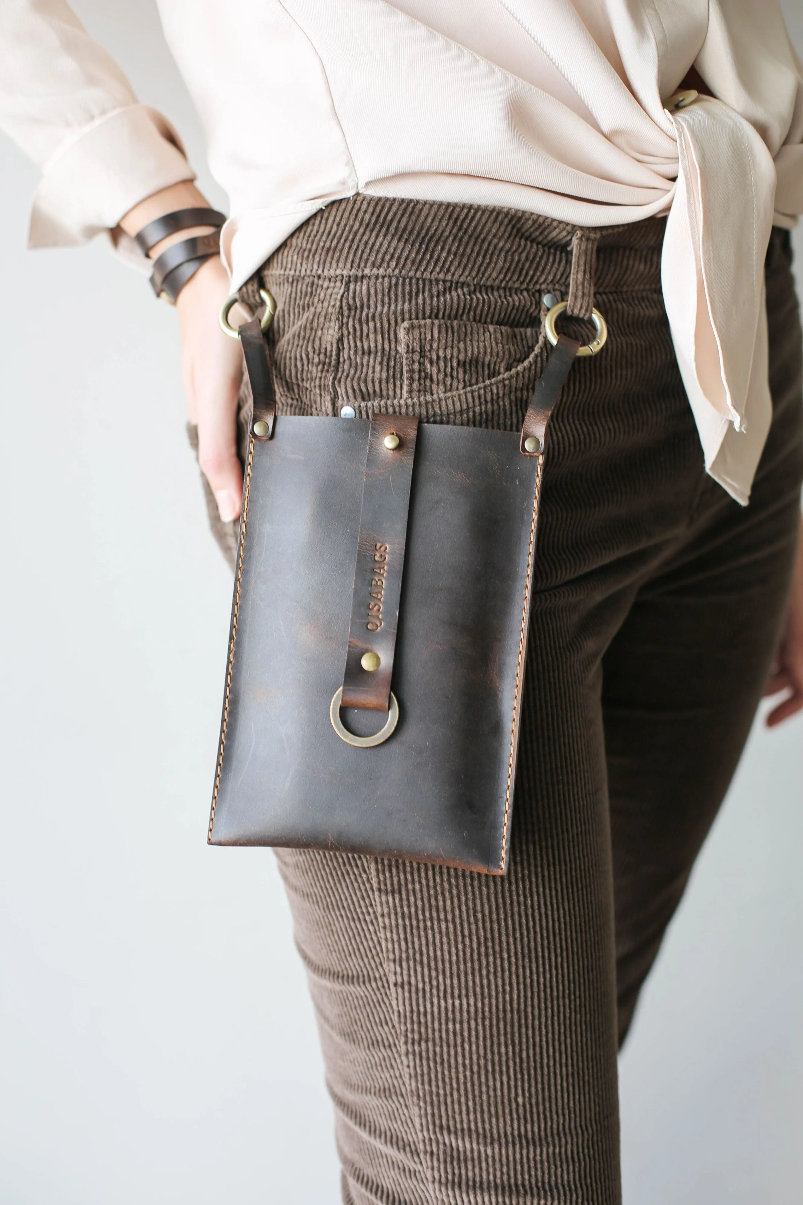 Dark Brown Leather Phone Bag