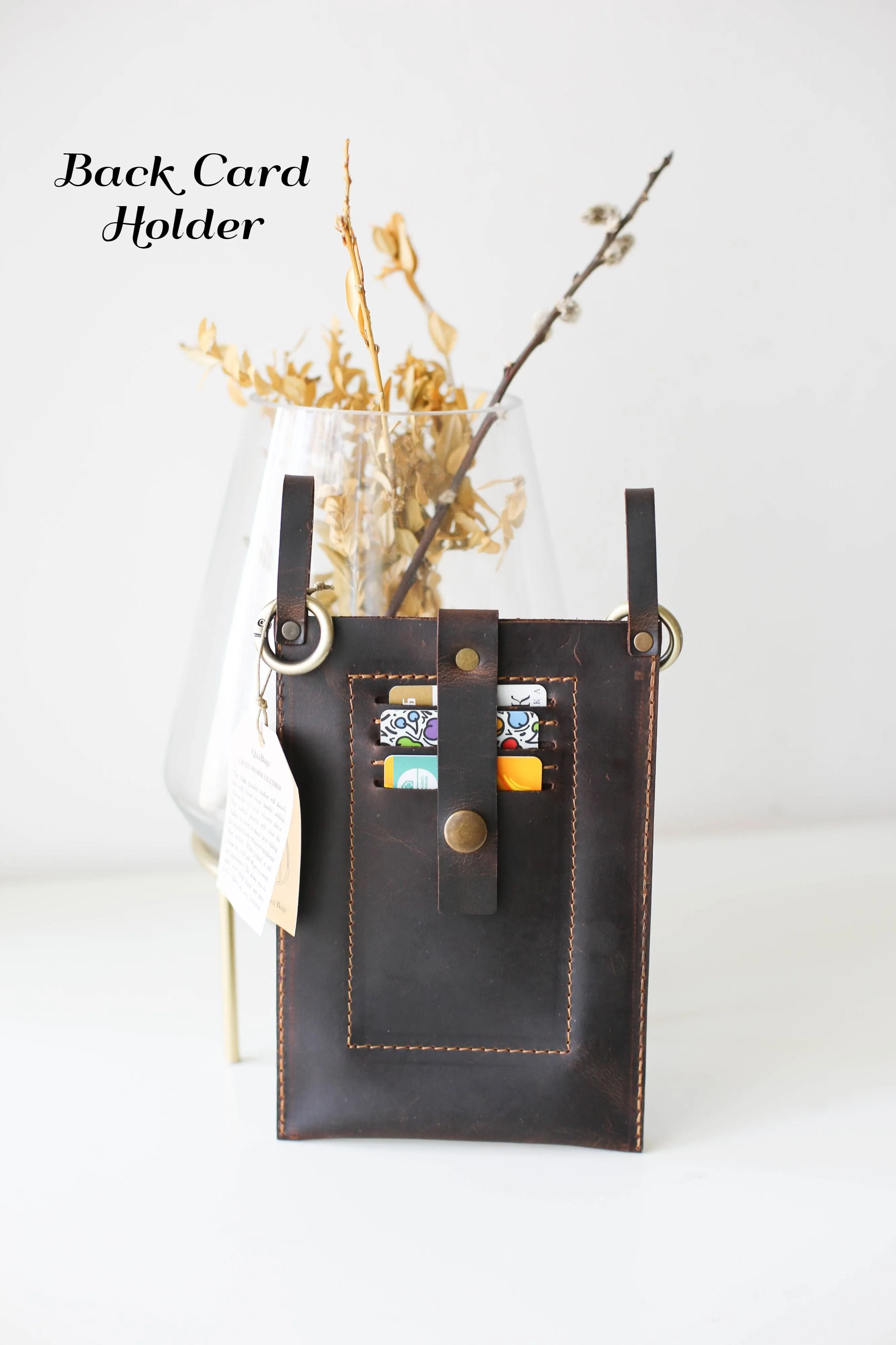 Dark Brown Leather Phone Bag