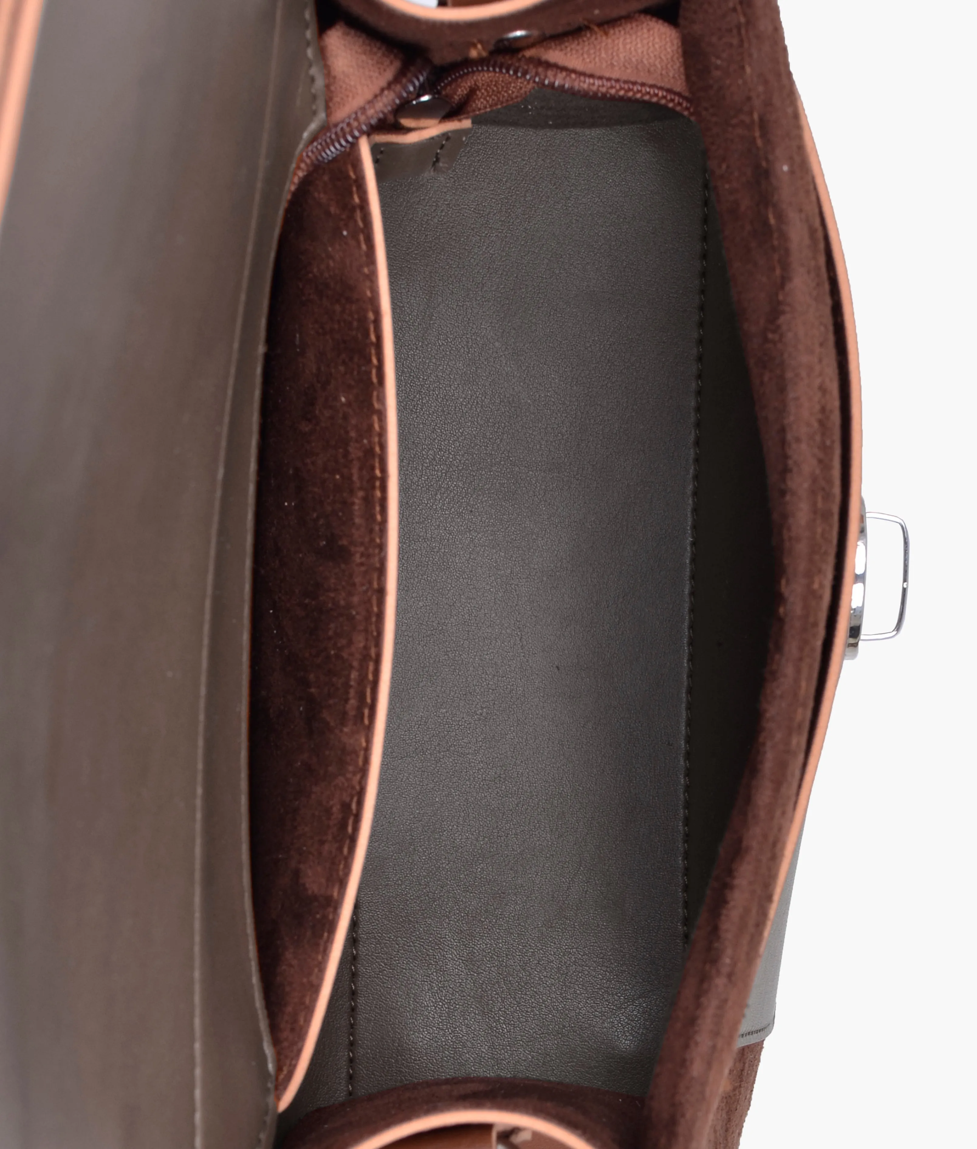 Dark brown suede push-lock messenger bag