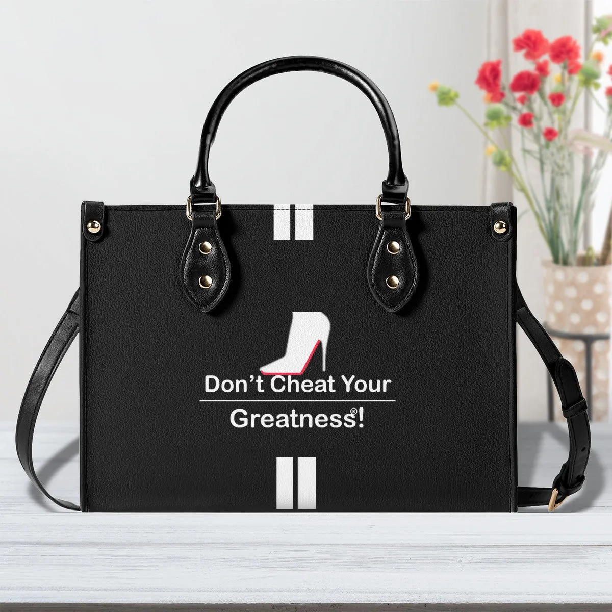 DCYG White Red Bottoms & Black Multiple Sizes Upgraded Luxury Women PU Leather Handbag