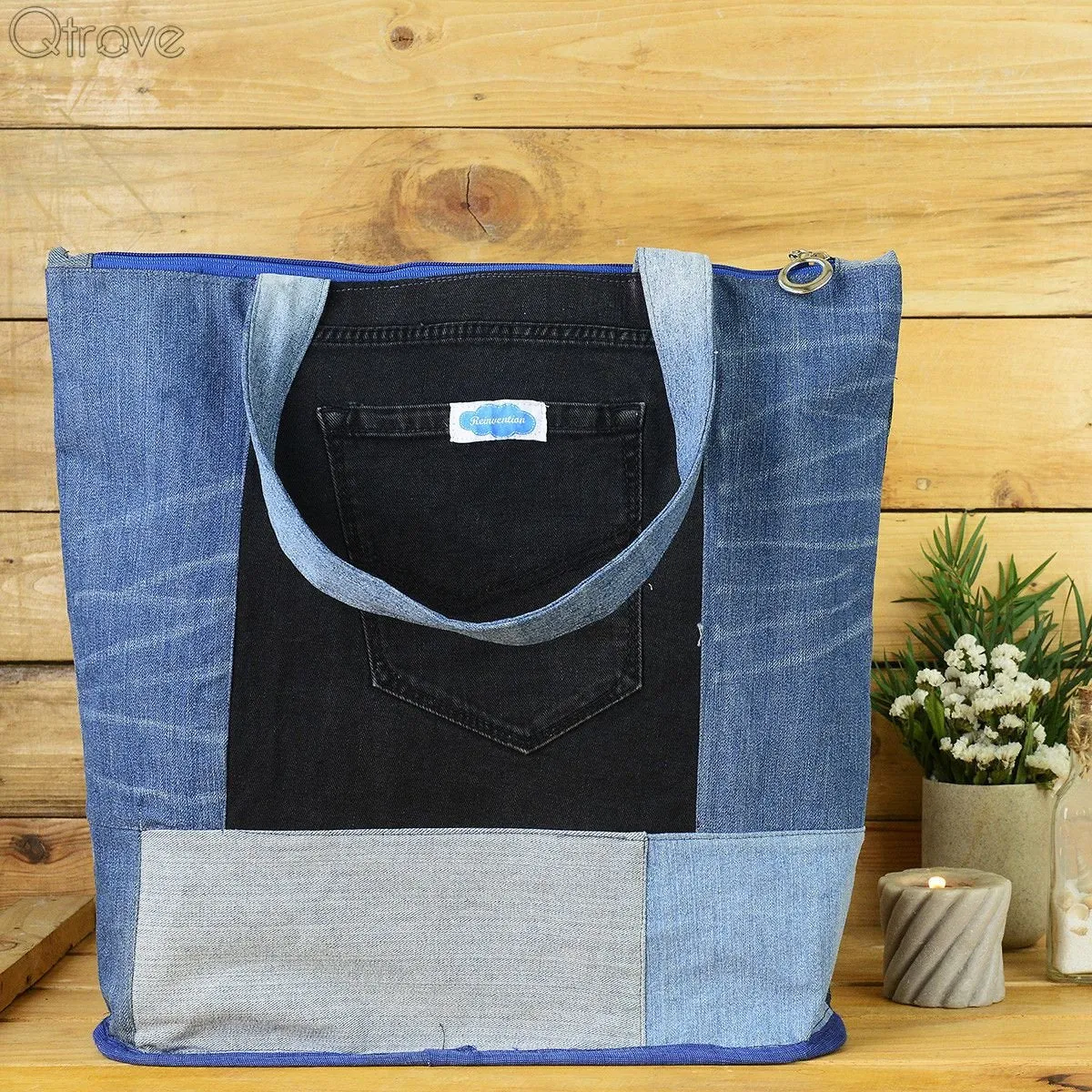 Denim Patchwork Tote Bag