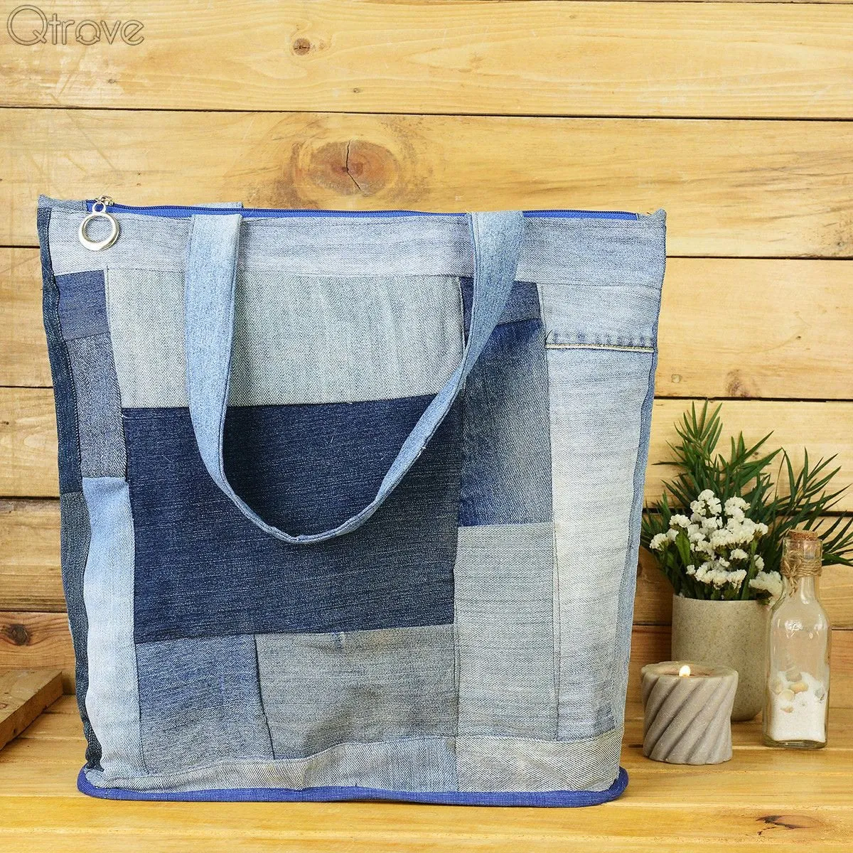 Denim Patchwork Tote Bag