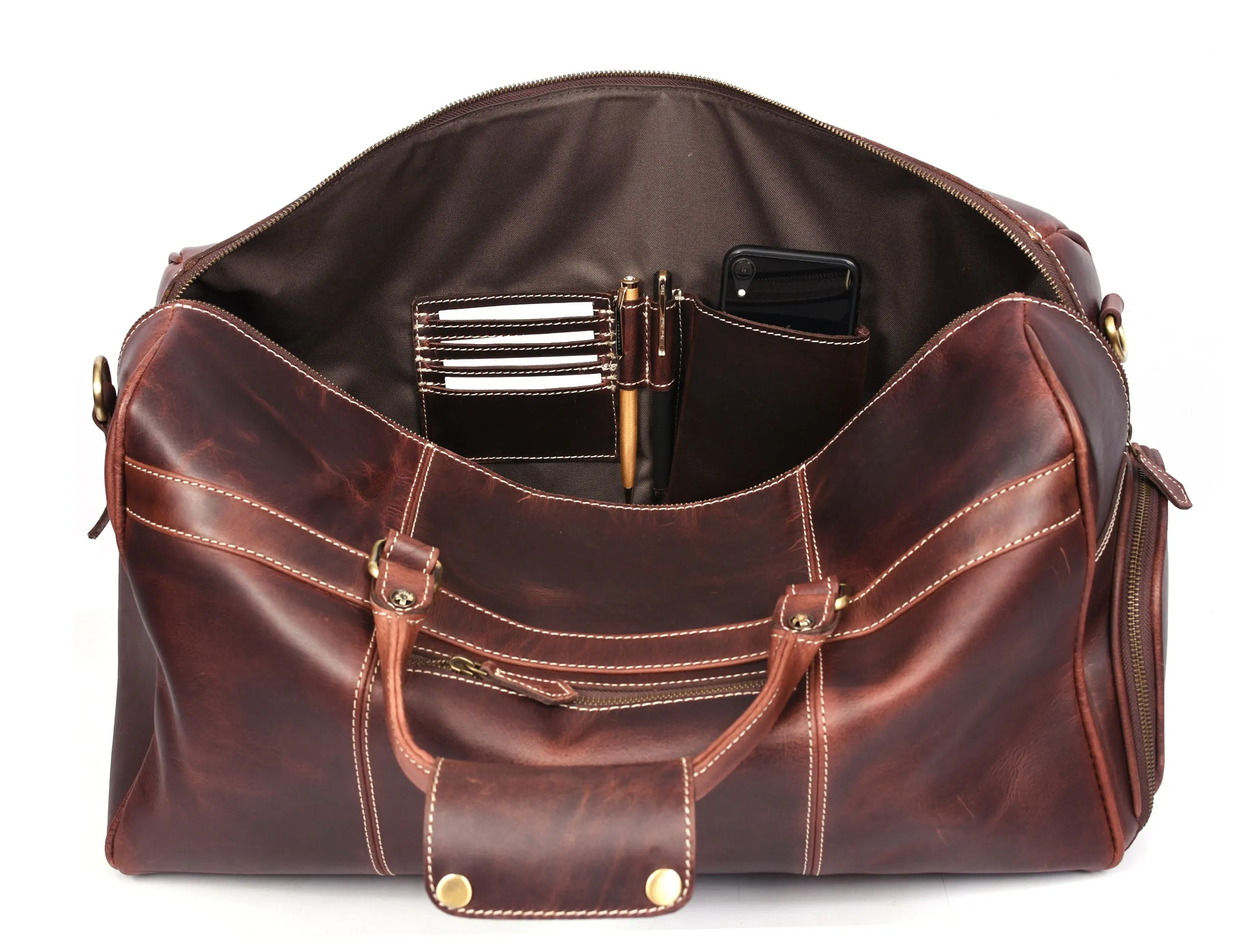 Dorval Leather Travel Bag - Walnut Brown