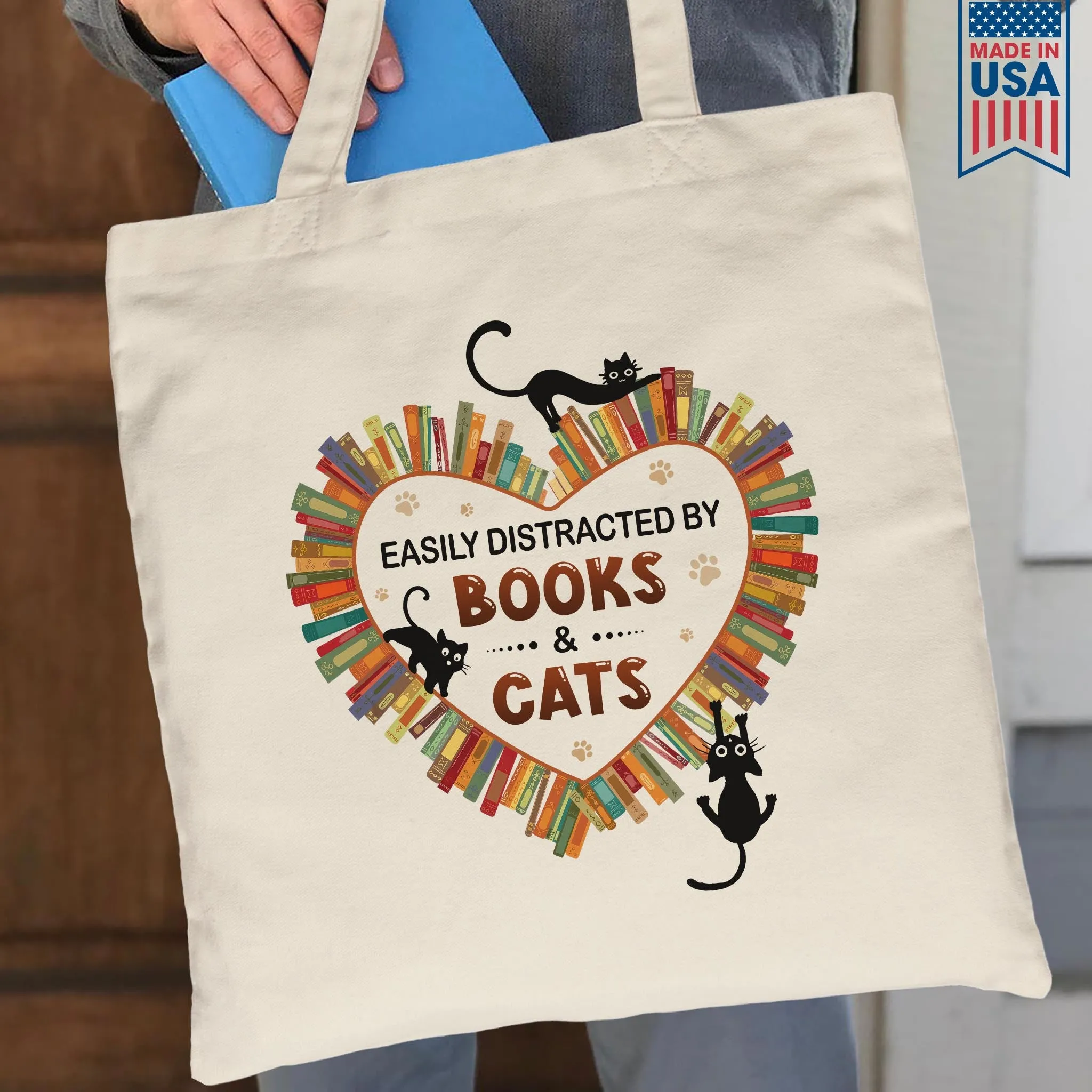 Easily Distracted By Books And Cats Book Lover Gift TBW213