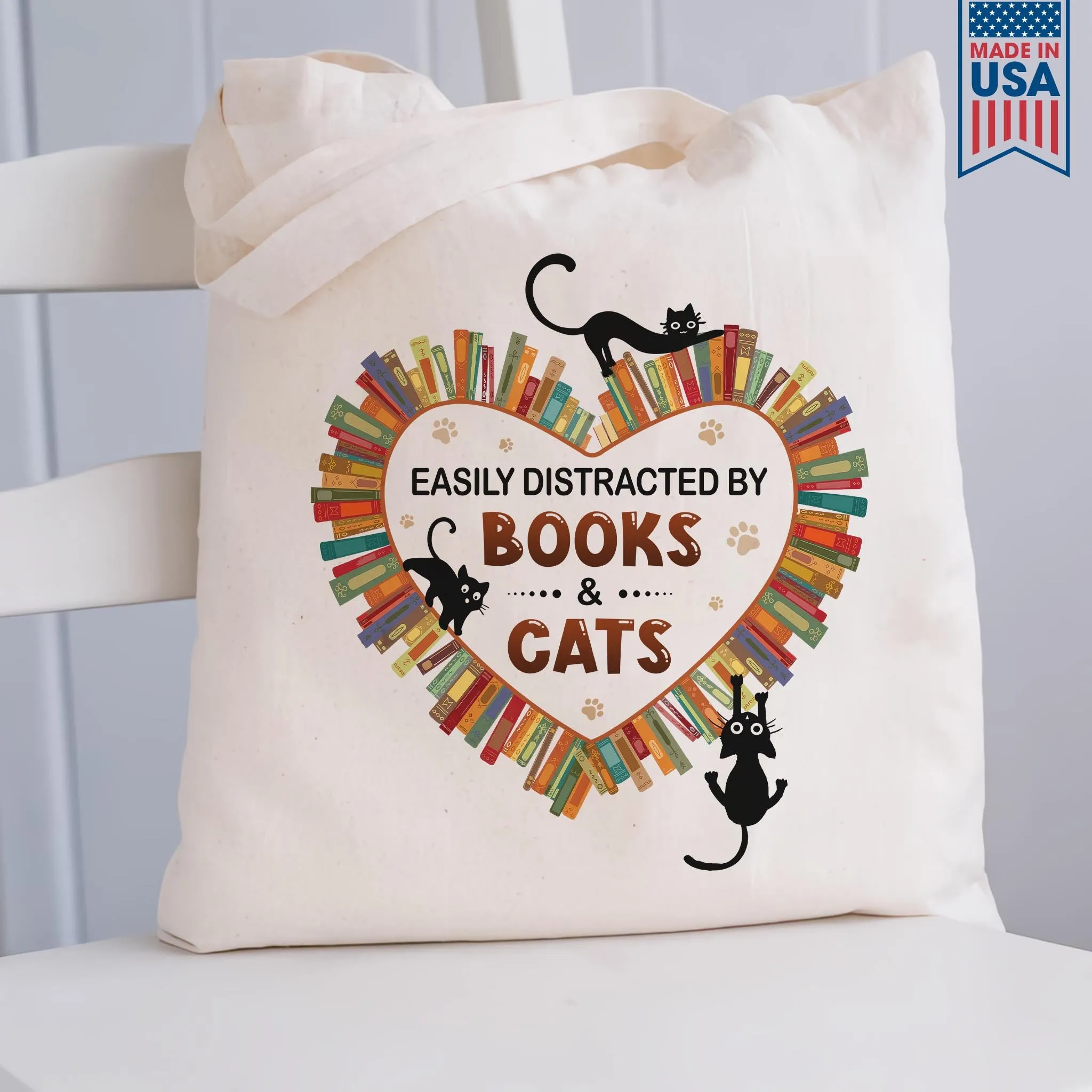 Easily Distracted By Books And Cats Book Lover Gift TBW213