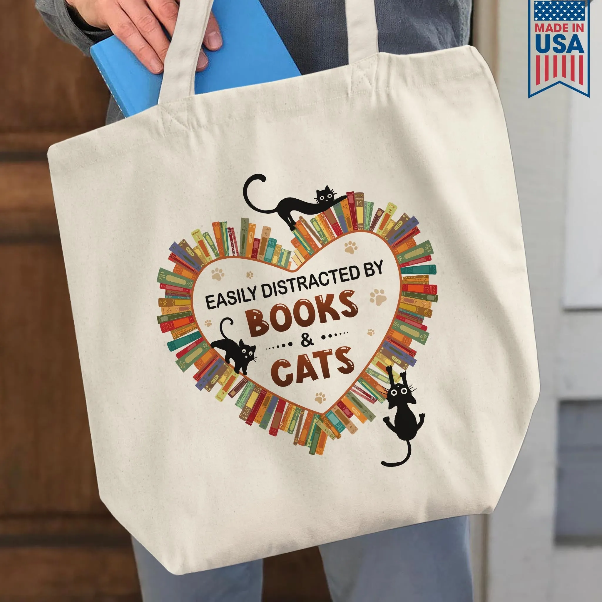 Easily Distracted By Books And Cats Book Lover Gift TBW213