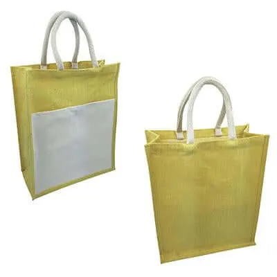 Eco Friendly Jute Tote Bag with Canvas Pocket