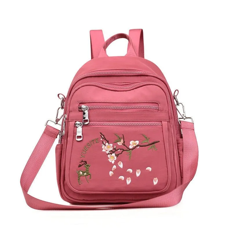 Embroidered Nylon Backpack For Women