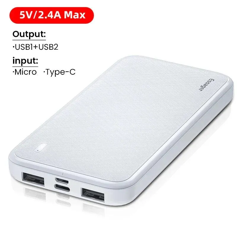 Essager 20W 10000mAh Portable Power Bank with Dual USB Outputs and Fast Charging Capability