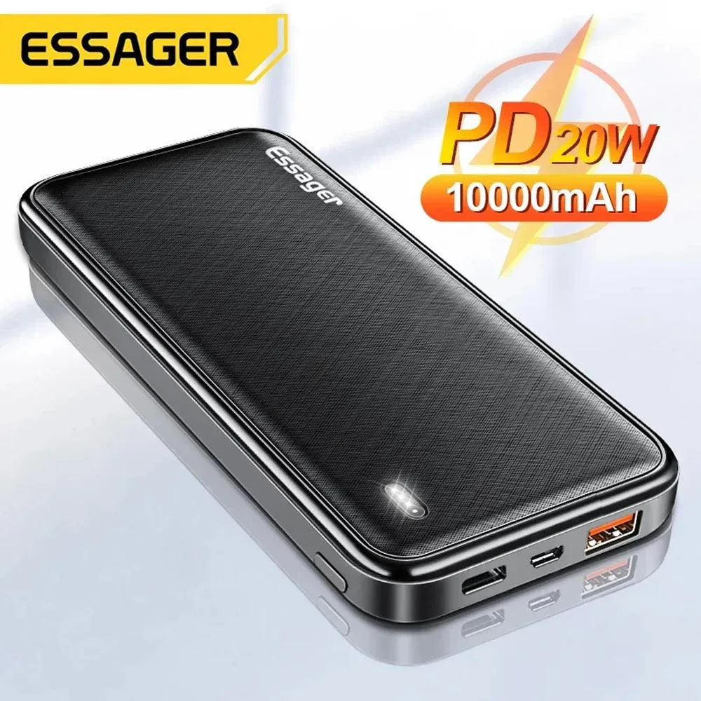 Essager 20W 10000mAh Portable Power Bank with Dual USB Outputs and Fast Charging Capability