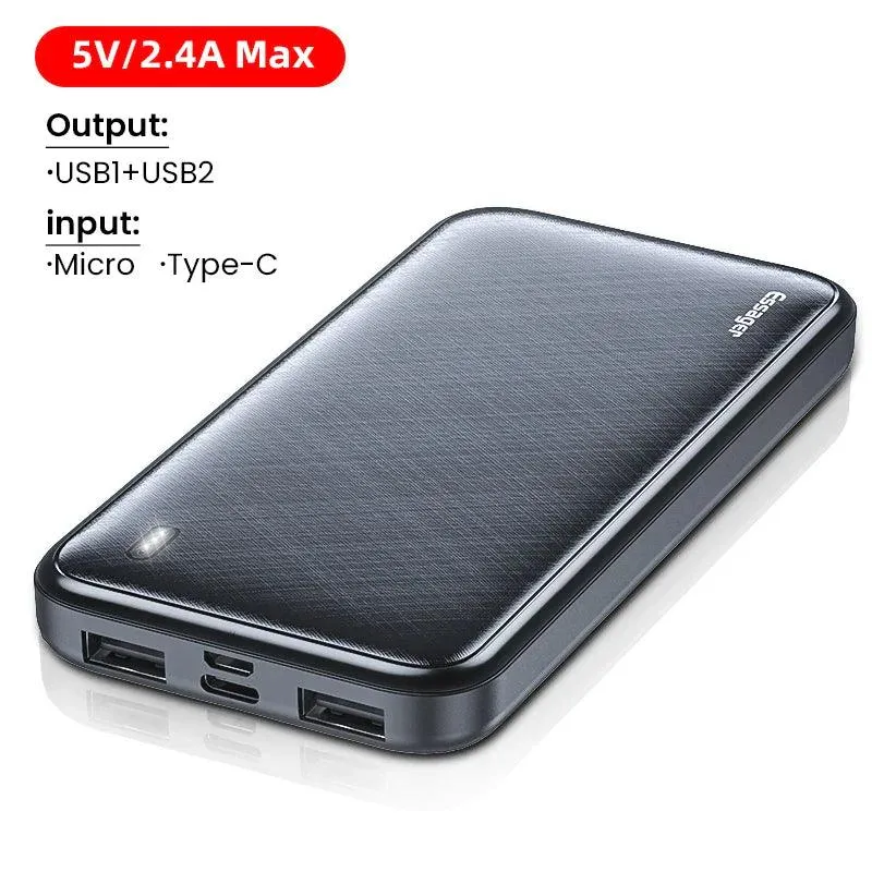 Essager 20W 10000mAh Portable Power Bank with Dual USB Outputs and Fast Charging Capability