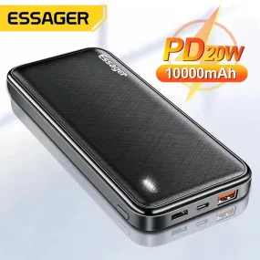 Essager 20W 10000mAh Portable Power Bank with Dual USB Outputs and Fast Charging Capability