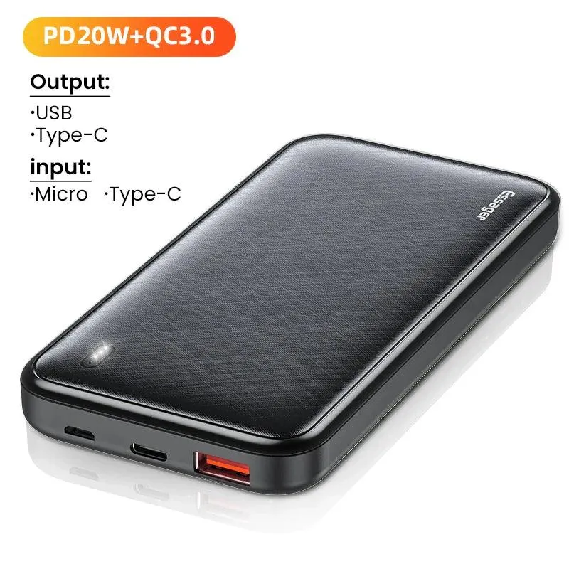 Essager 20W 10000mAh Portable Power Bank with Dual USB Outputs and Fast Charging Capability