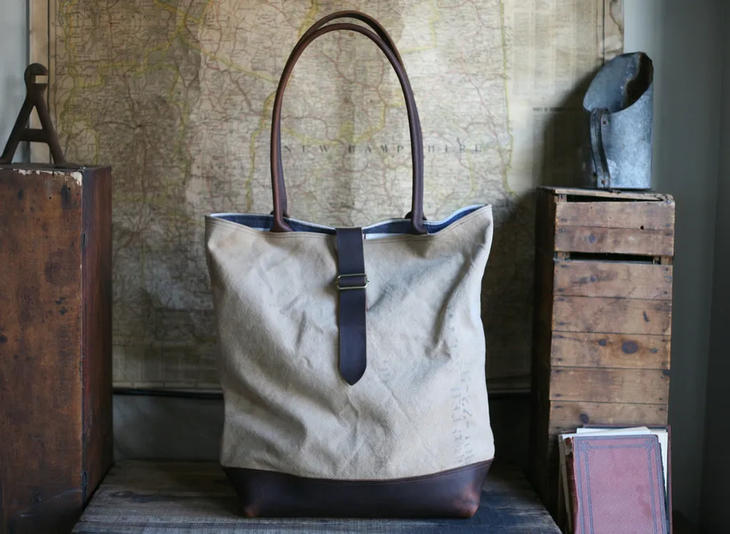 Extra Large WWII era Canvas & Leather Carryall - SOLD