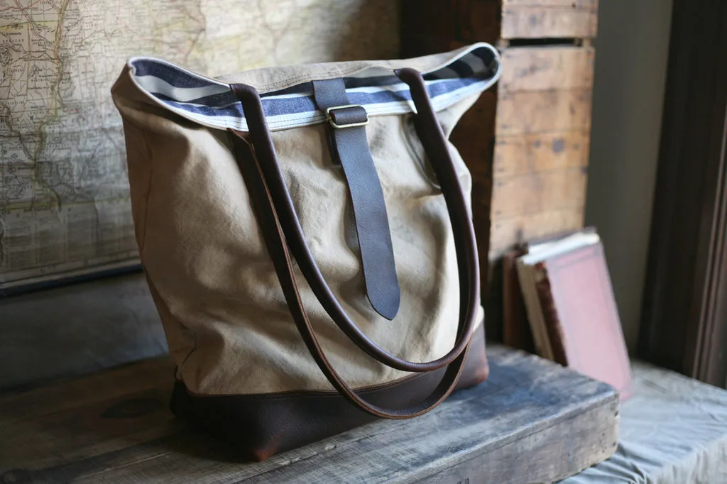 Extra Large WWII era Canvas & Leather Carryall - SOLD