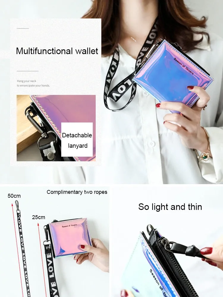 Fashion Small Wallet Women Short Wristlet Thin Purses Ladies Money Bag Korean Female Holographic Wallet 2021 Walet Slim Vallet