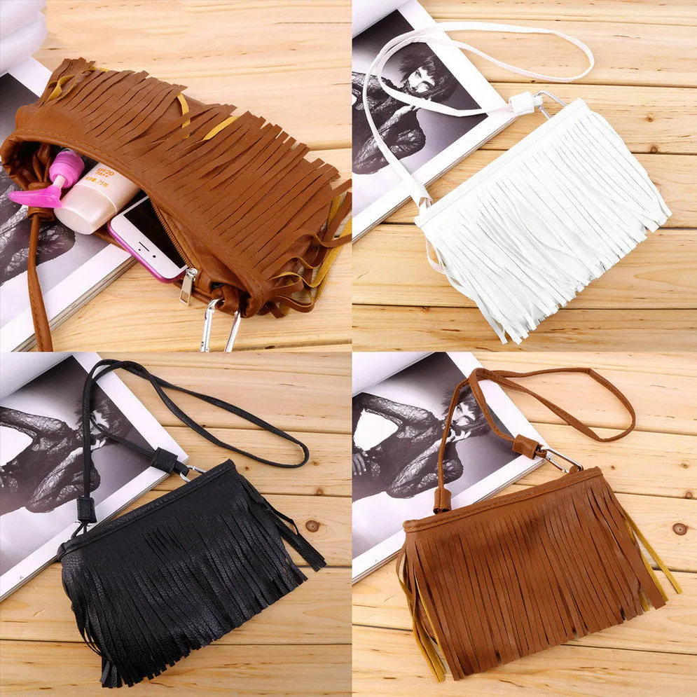 Fashion Women Punk Satchel Tassel Suede Fringe Shoulder Messenger Cross Body Bag Ladies Mini Small Casual PU Leather bags