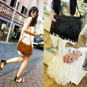 Fashion Women Punk Satchel Tassel Suede Fringe Shoulder Messenger Cross Body Bag Ladies Mini Small Casual PU Leather bags