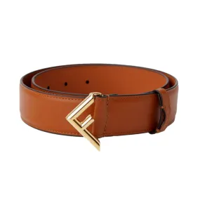 Fendi First Gold Logo Cuoio Brown Calf Leather Belt Size 90