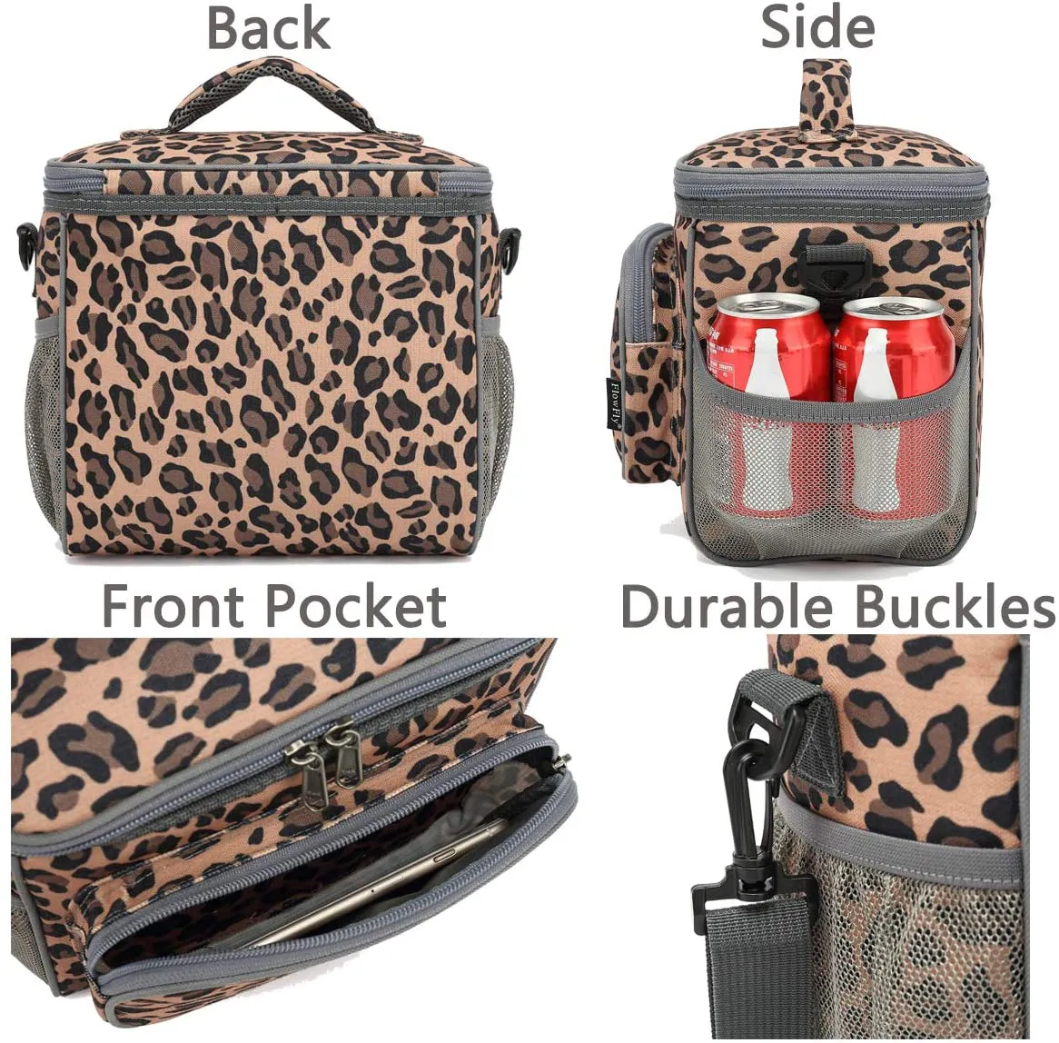 FlowFly Insulated Reusable Lunch Bag Adult Large Lunch Box for Women and Men with Adjustable Shoulder Strap Front Zipper Pocket and Dual Large Mesh Side Pockets, Digital Camo