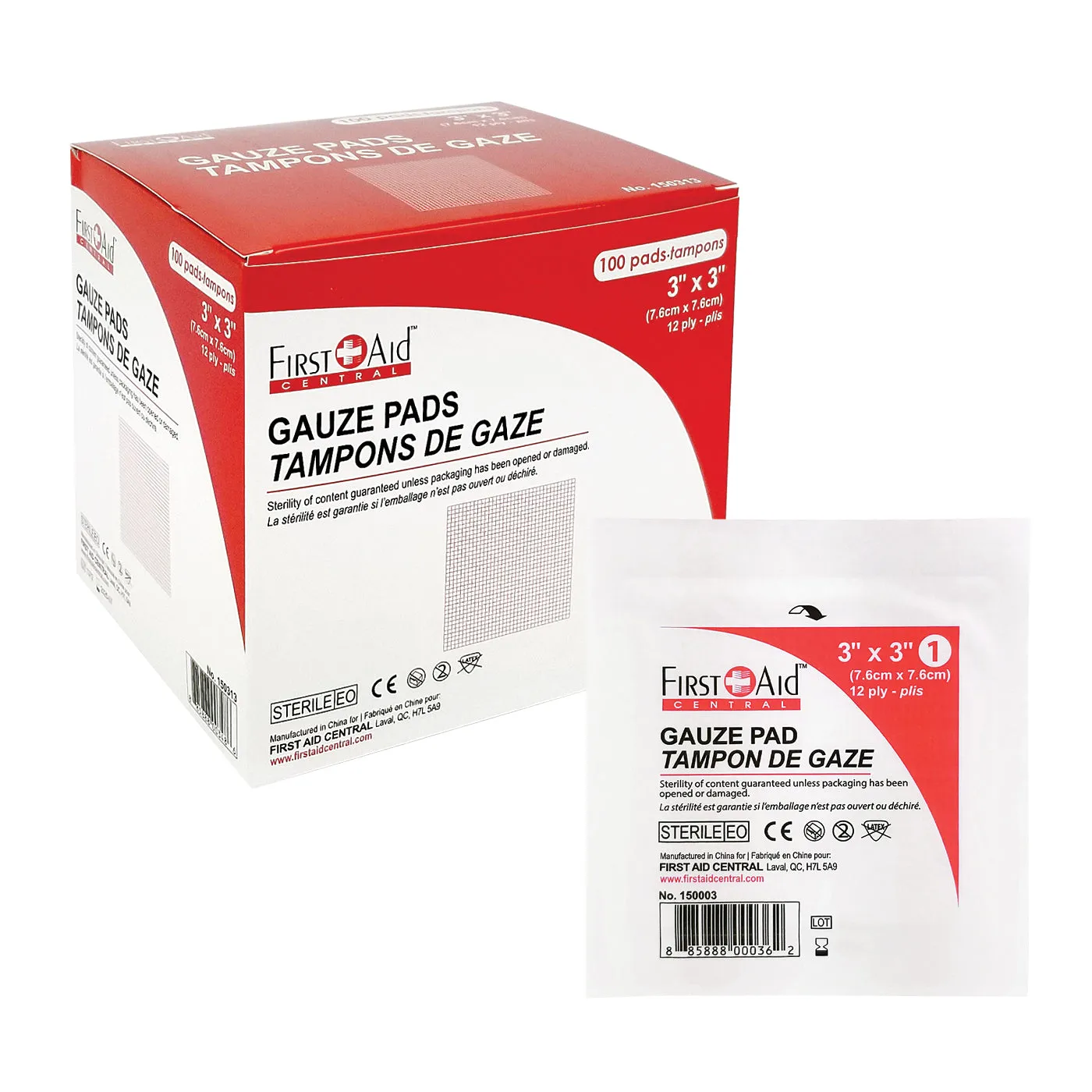 Gauze Pads, Sterile, 12 Ply (2", 3", or 4")