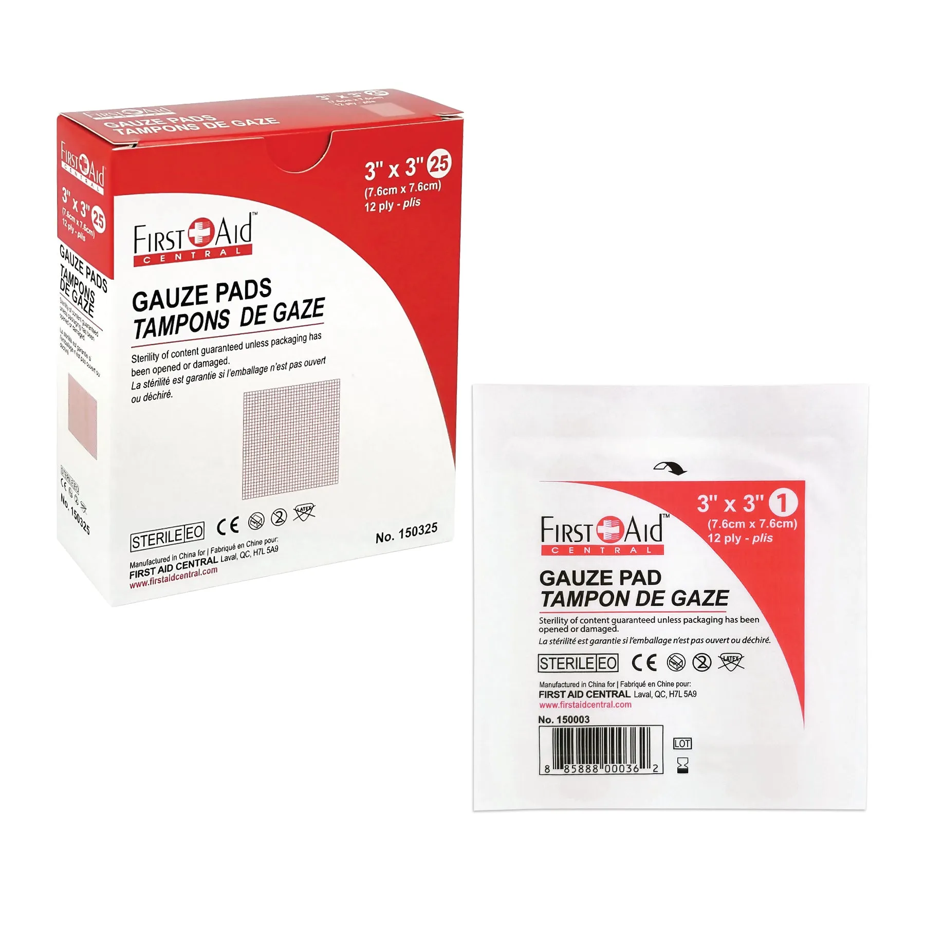 Gauze Pads, Sterile, 12 Ply (2", 3", or 4")