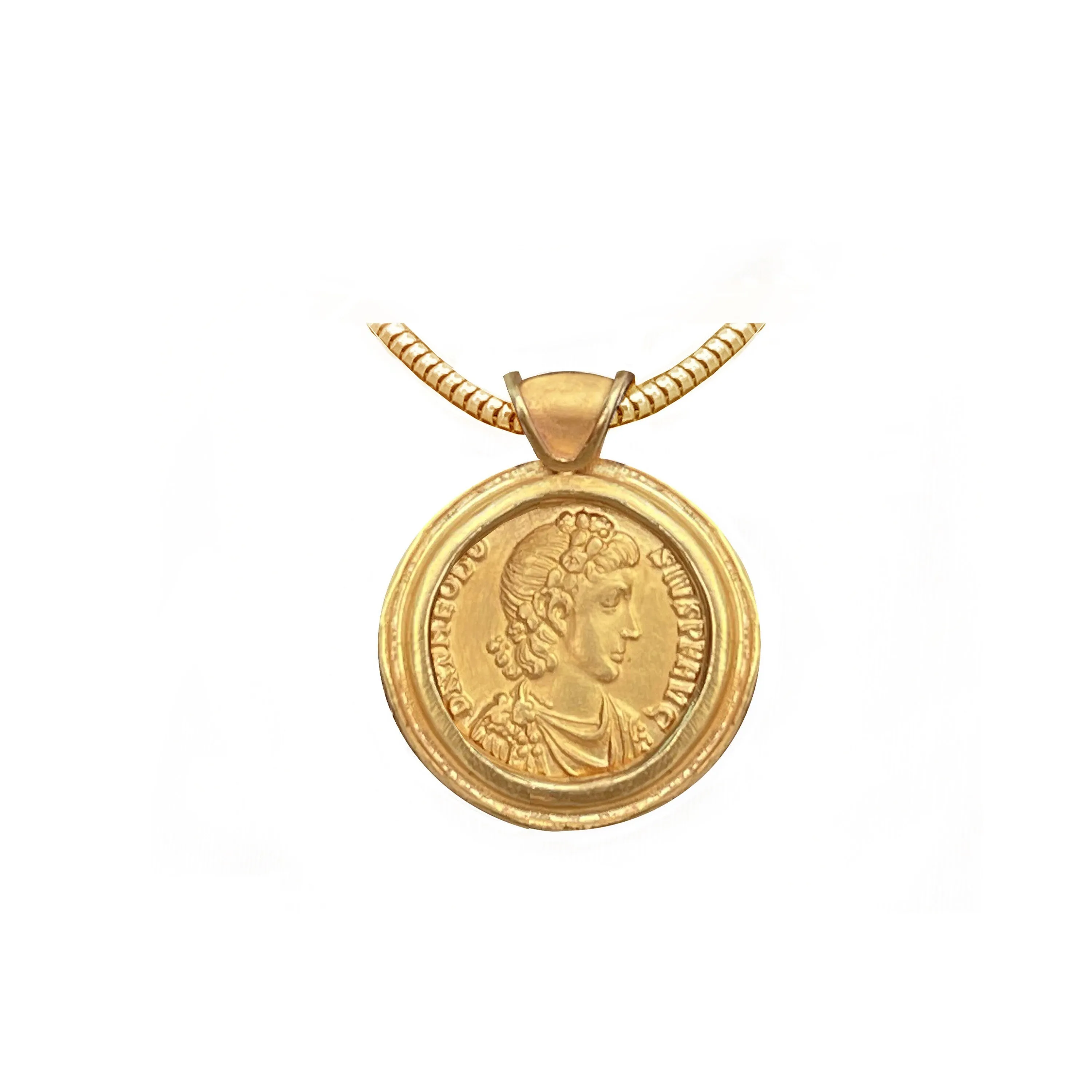 Genuine 24 Kt gold Byzantine Coin Pendant depicting Emperor Theodosius