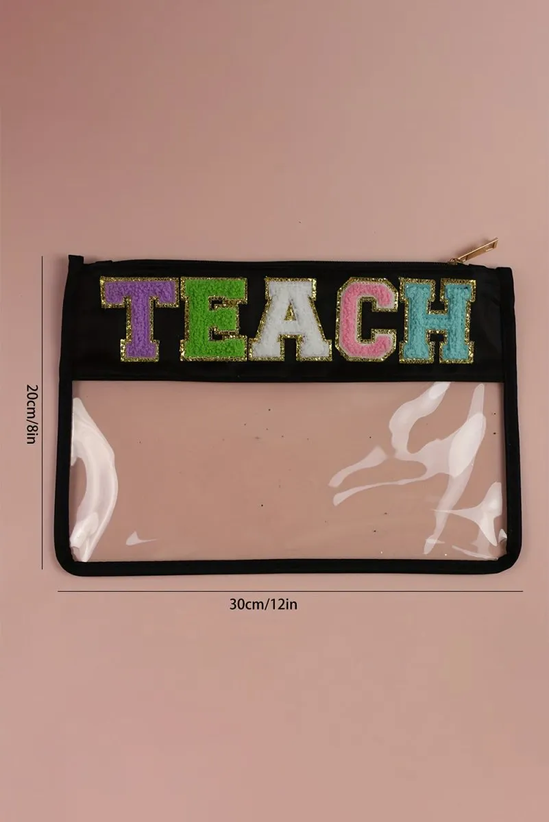 Glitter "TEACH" Chenille Clear Bag