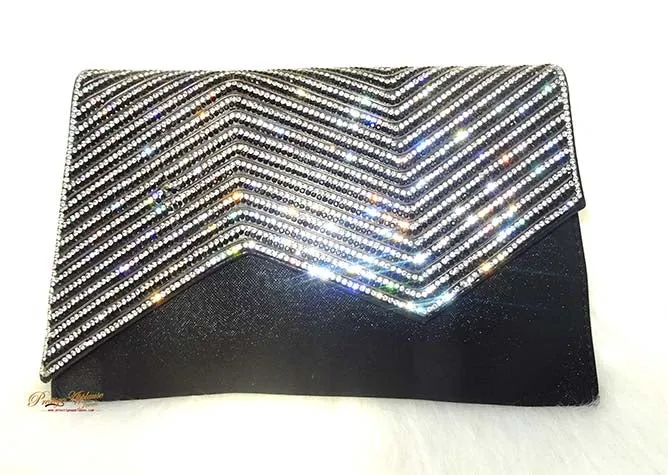 Gold Black Classy Party Wedding Cocktail Rhinestone Clutch Evening Party Purse With Chain