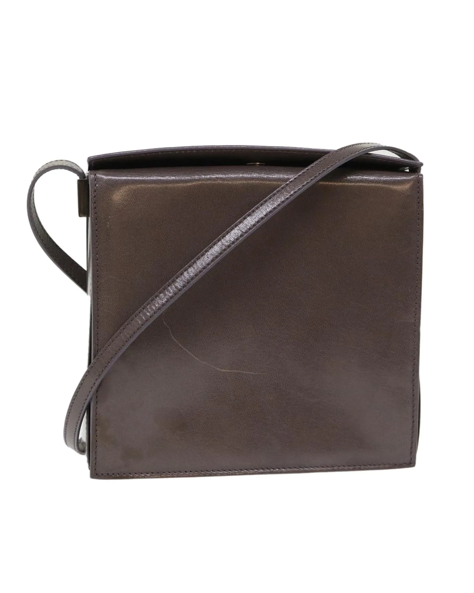 Gray Leather Shoulder Bag with 0072014/3444 Serial Number