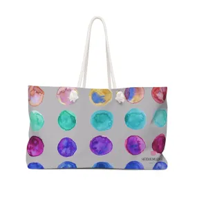 Gray Polka Dots Tote, Designer Colorful Polka Dots 24"x13" Weekender Bag - Made in USA