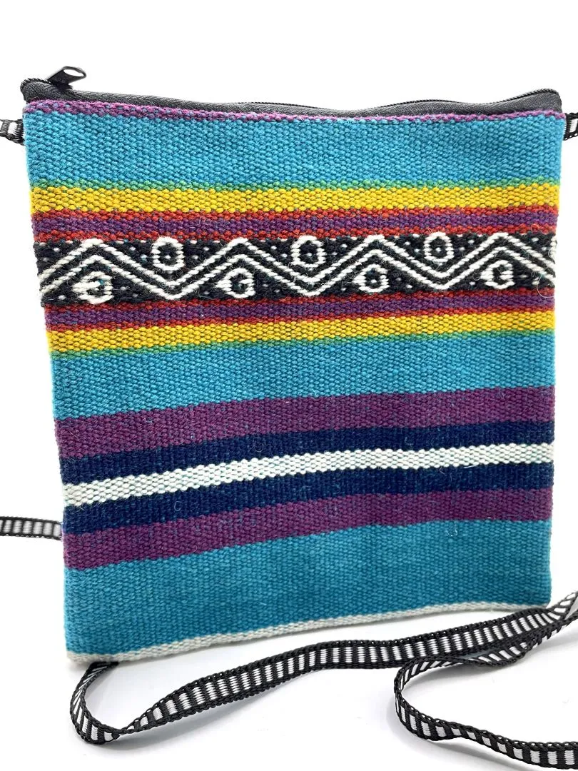 Handcrafted Blue stripes Cross Body / Passport Bag, Bolivia