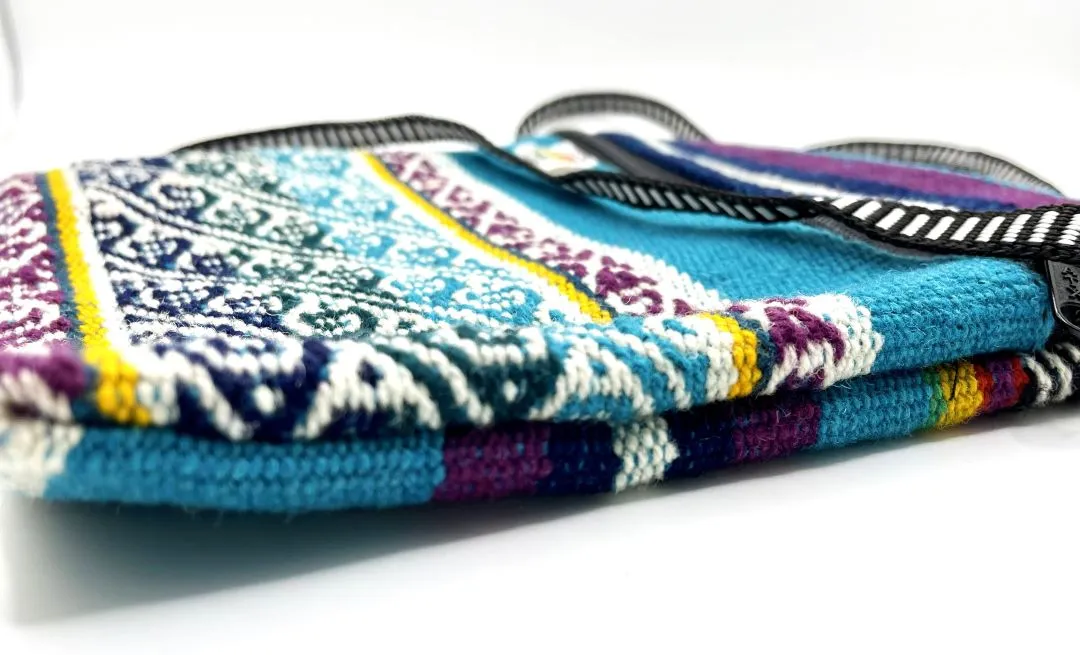 Handcrafted Blue stripes Cross Body / Passport Bag, Bolivia