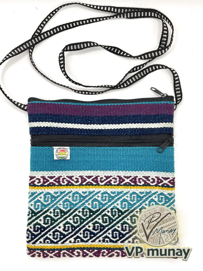 Handcrafted Blue stripes Cross Body / Passport Bag, Bolivia