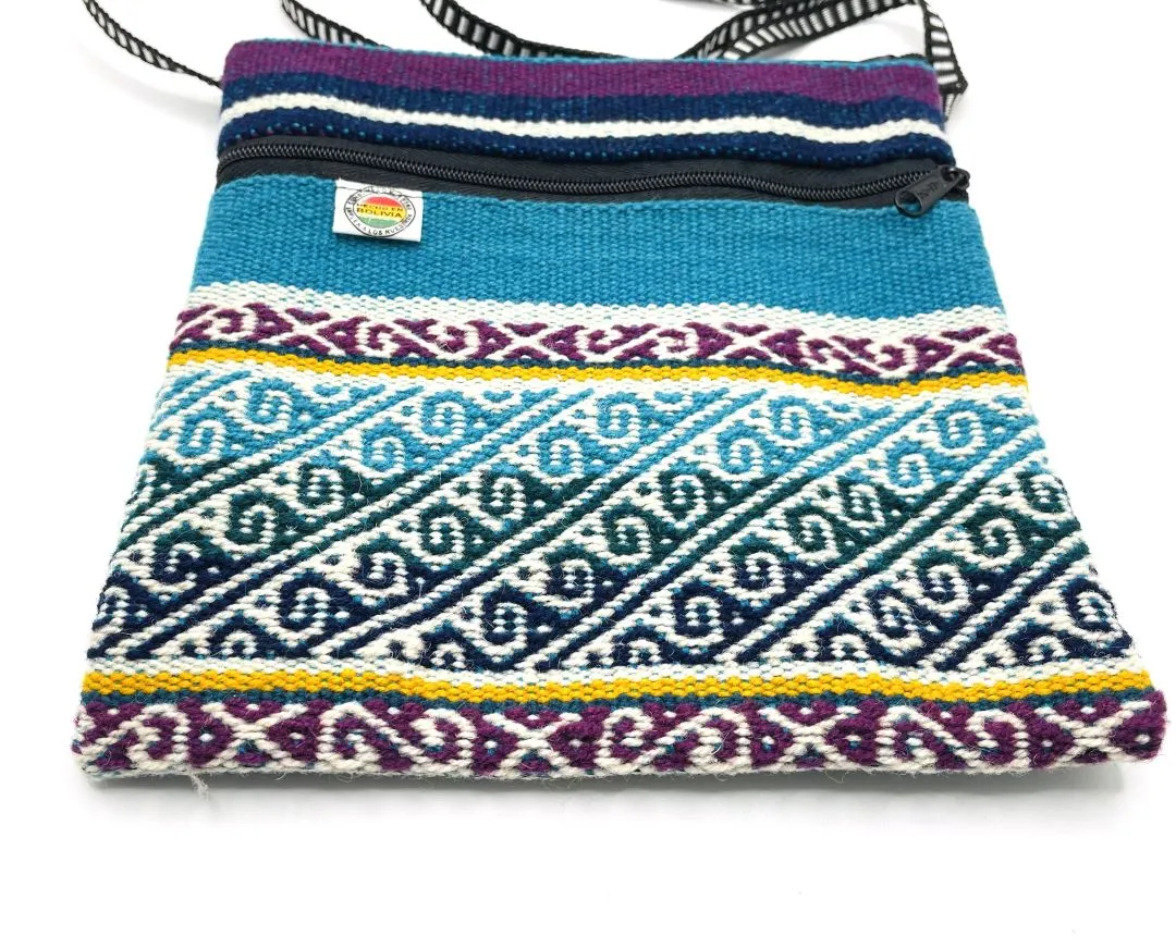 Handcrafted Blue stripes Cross Body / Passport Bag, Bolivia