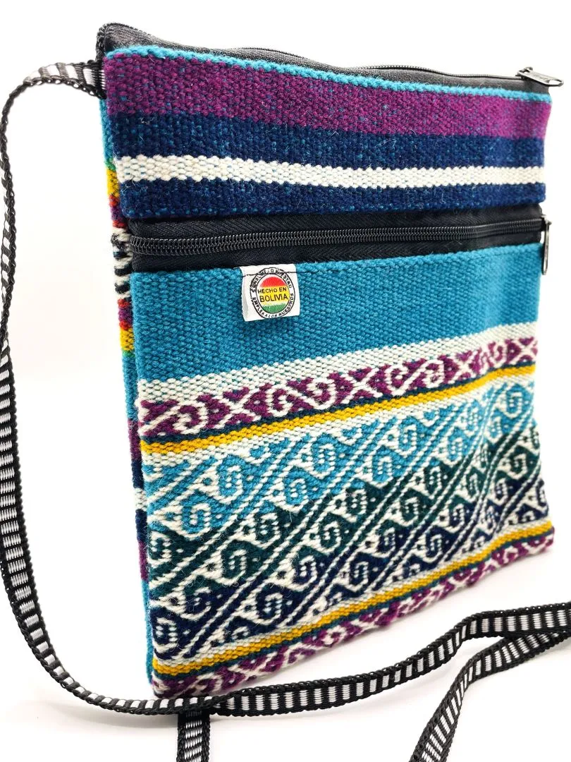 Handcrafted Blue stripes Cross Body / Passport Bag, Bolivia