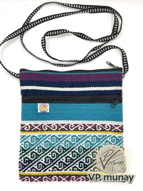 Handcrafted Blue stripes Cross Body / Passport Bag, Bolivia