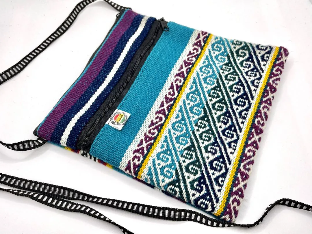 Handcrafted Blue stripes Cross Body / Passport Bag, Bolivia