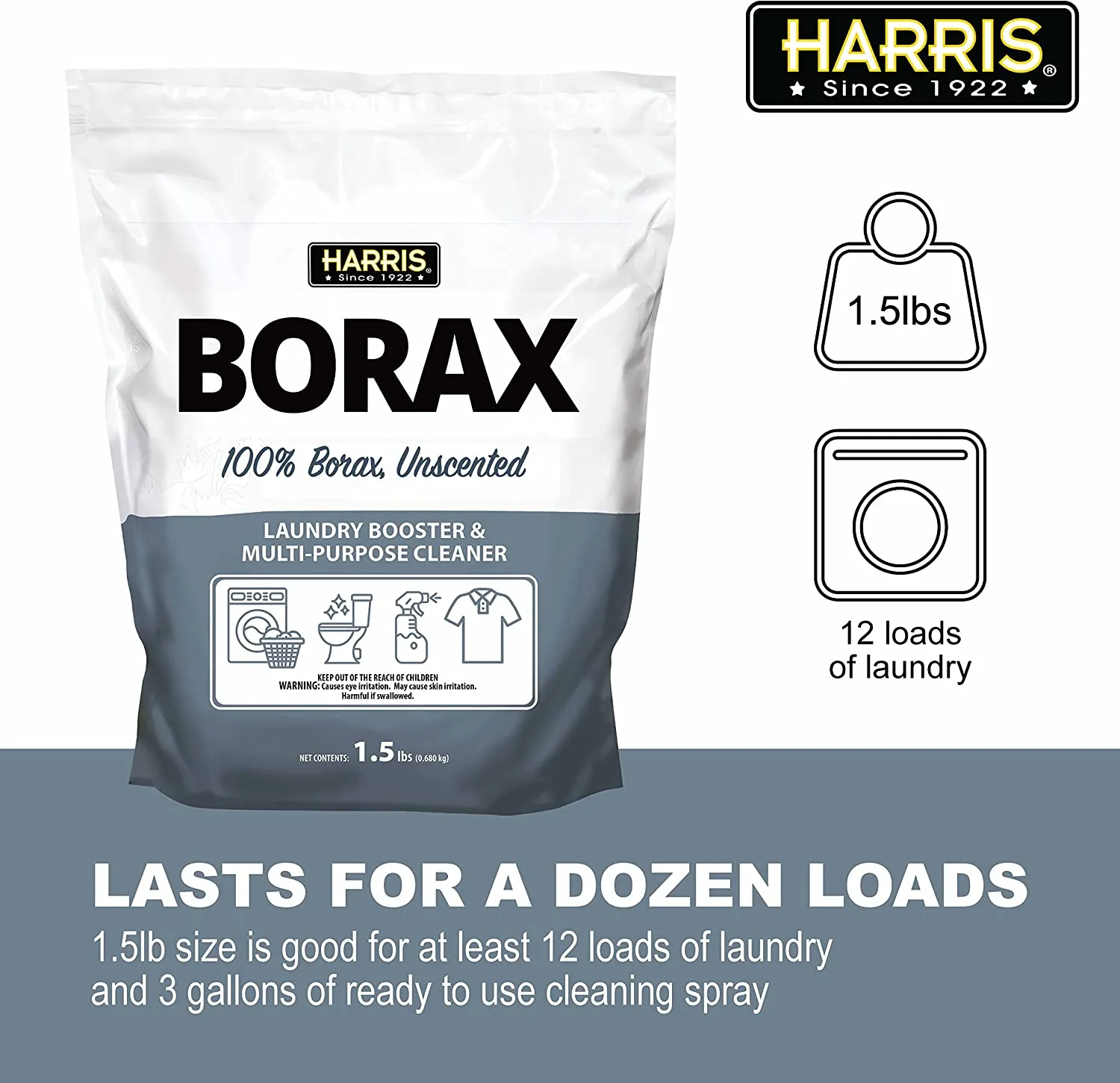 Harris Borax Laundry Booster and Multipurpose Cleaner, 1.5lb