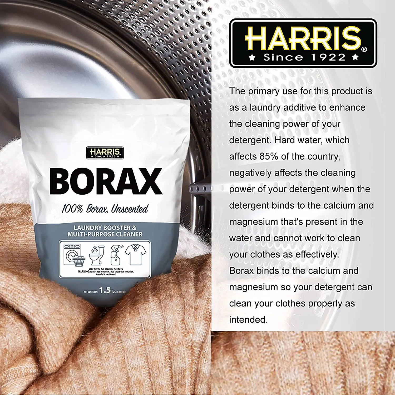 Harris Borax Laundry Booster and Multipurpose Cleaner, 1.5lb