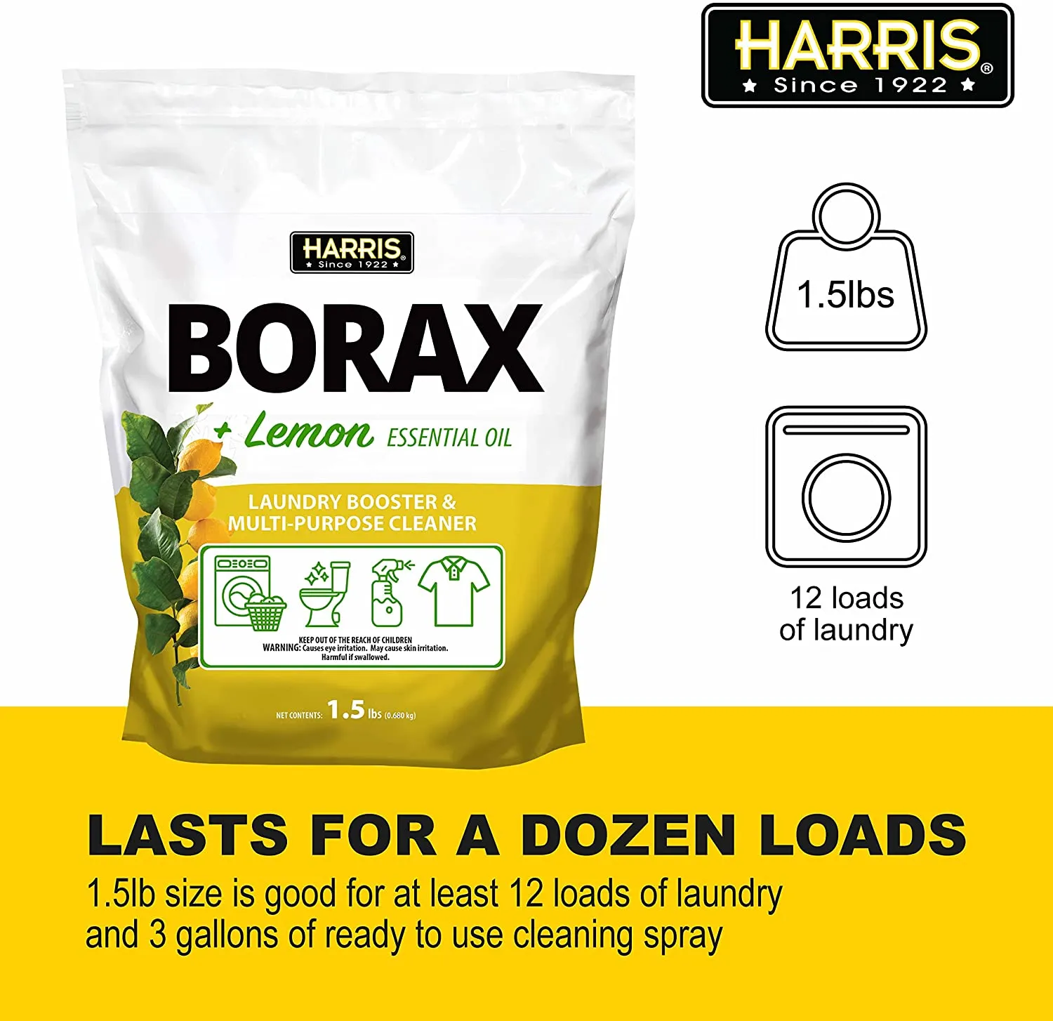 Harris Borax Laundry Booster and Multipurpose Cleaner, 1.5lb