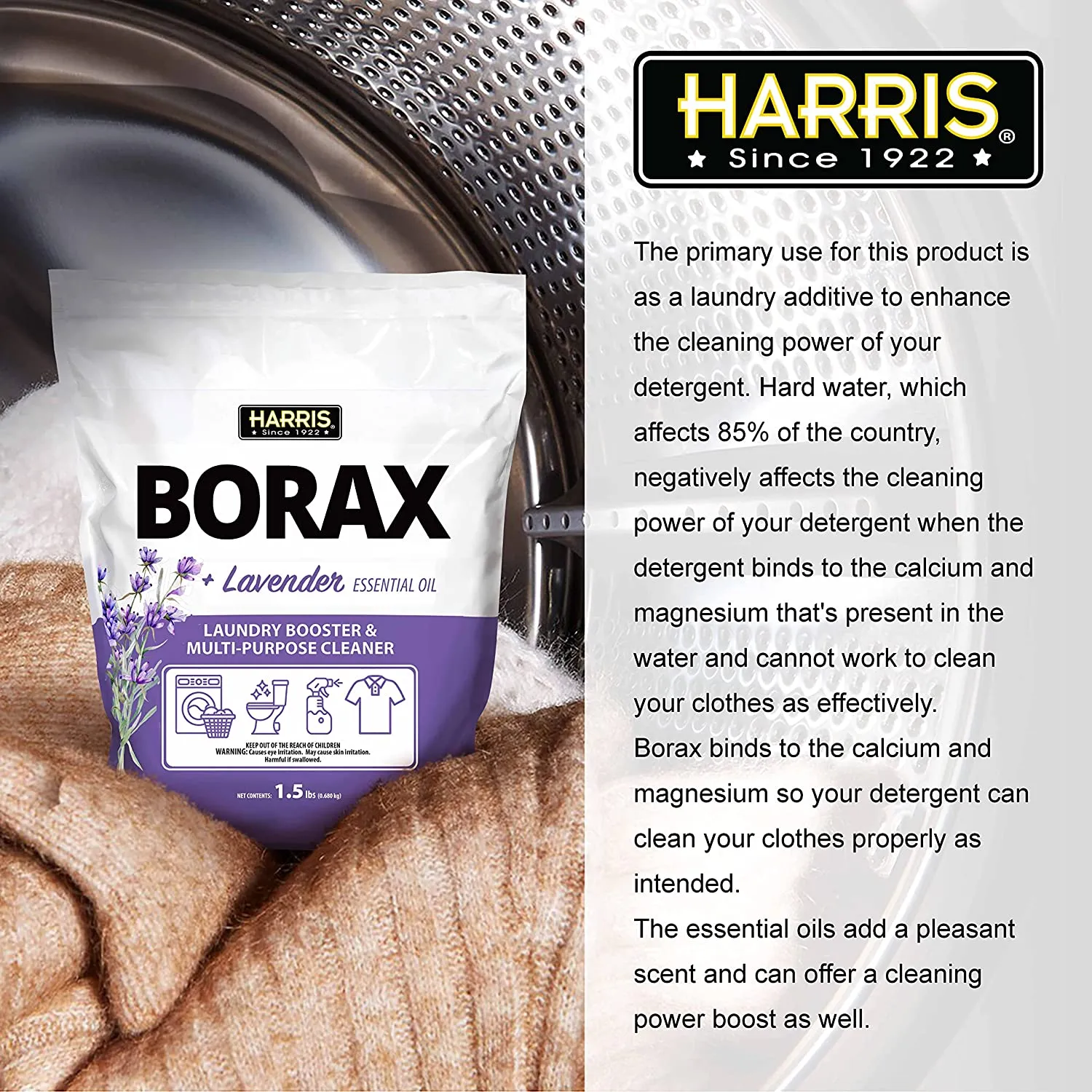 Harris Borax Laundry Booster and Multipurpose Cleaner, 1.5lb