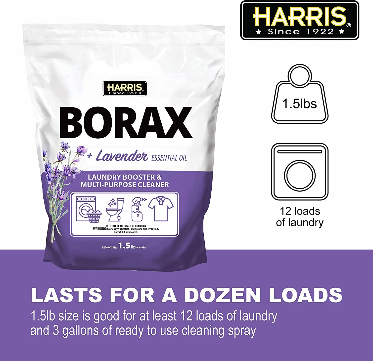 Harris Borax Laundry Booster and Multipurpose Cleaner, 1.5lb