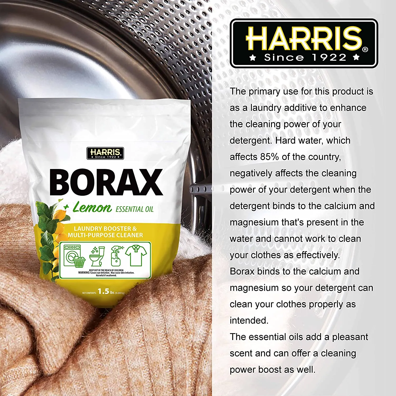 Harris Borax Laundry Booster and Multipurpose Cleaner, 1.5lb