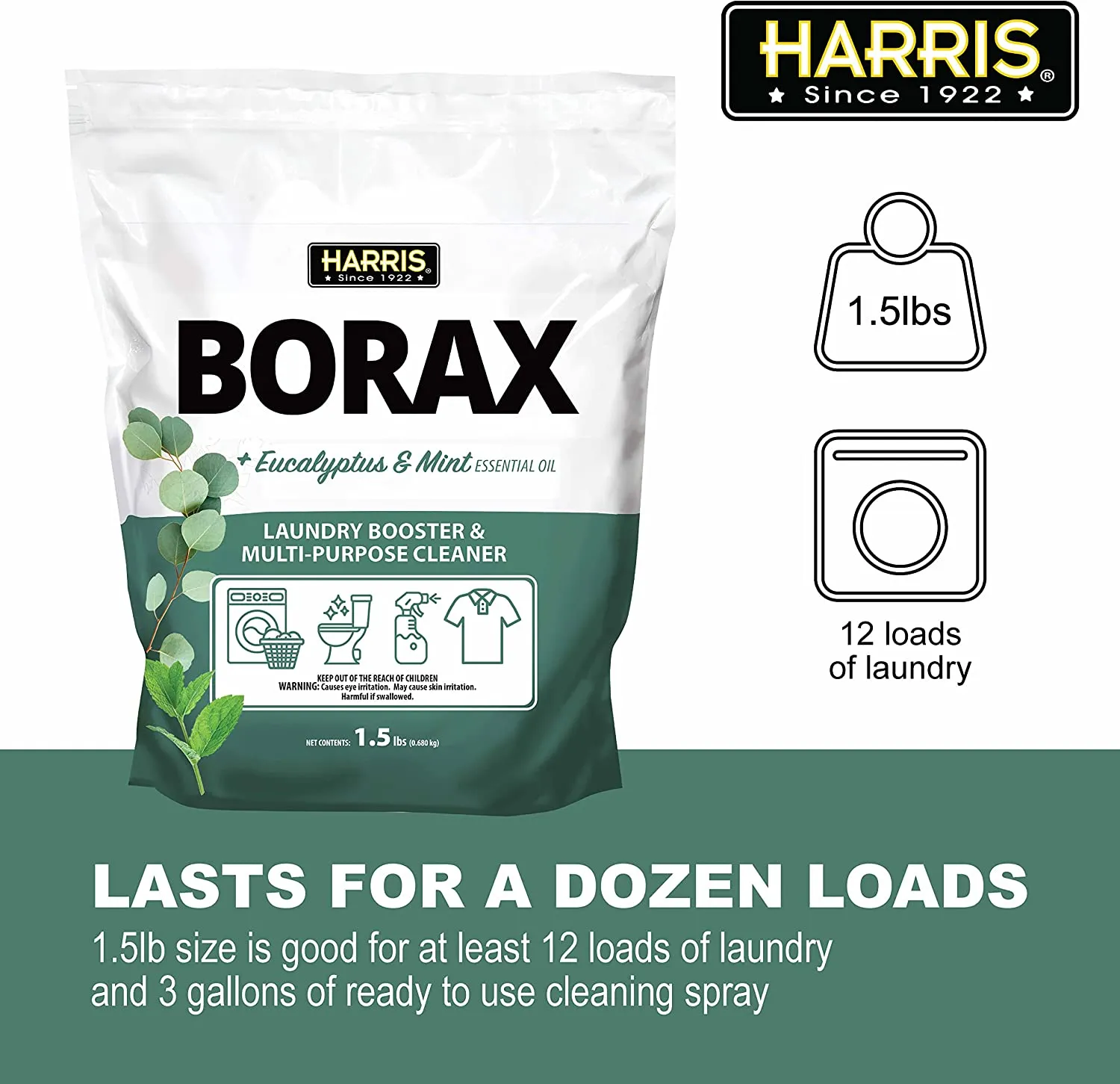 Harris Borax Laundry Booster and Multipurpose Cleaner, 1.5lb