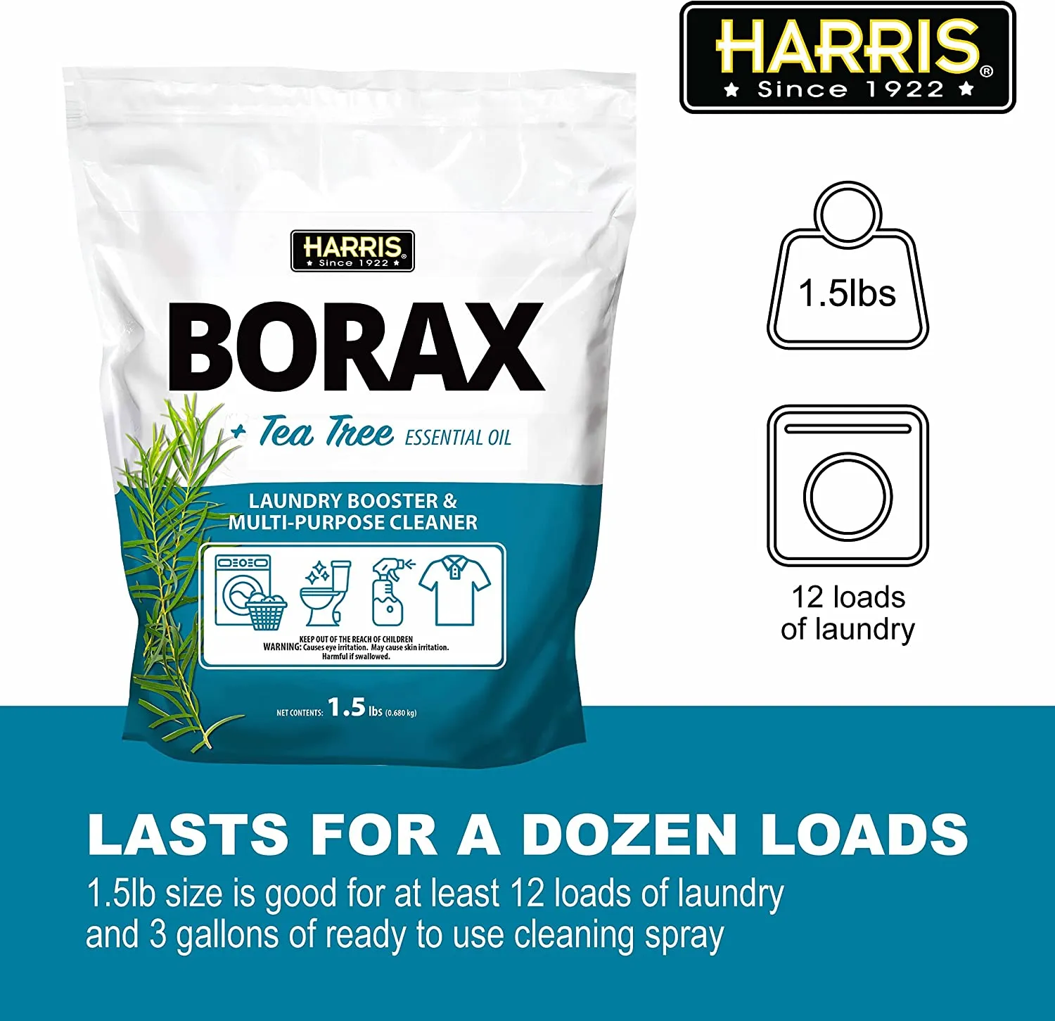 Harris Borax Laundry Booster and Multipurpose Cleaner, 1.5lb